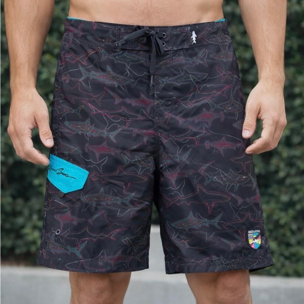 New with Tags Maui and Sons Shark Board Shorts Swim Retro Men’s 34 - Picture 11 of 11